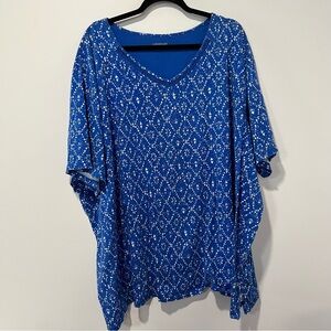Catherines Royal Blue V-Neck Short Sleeve Printed Tunic 5x 34/35W